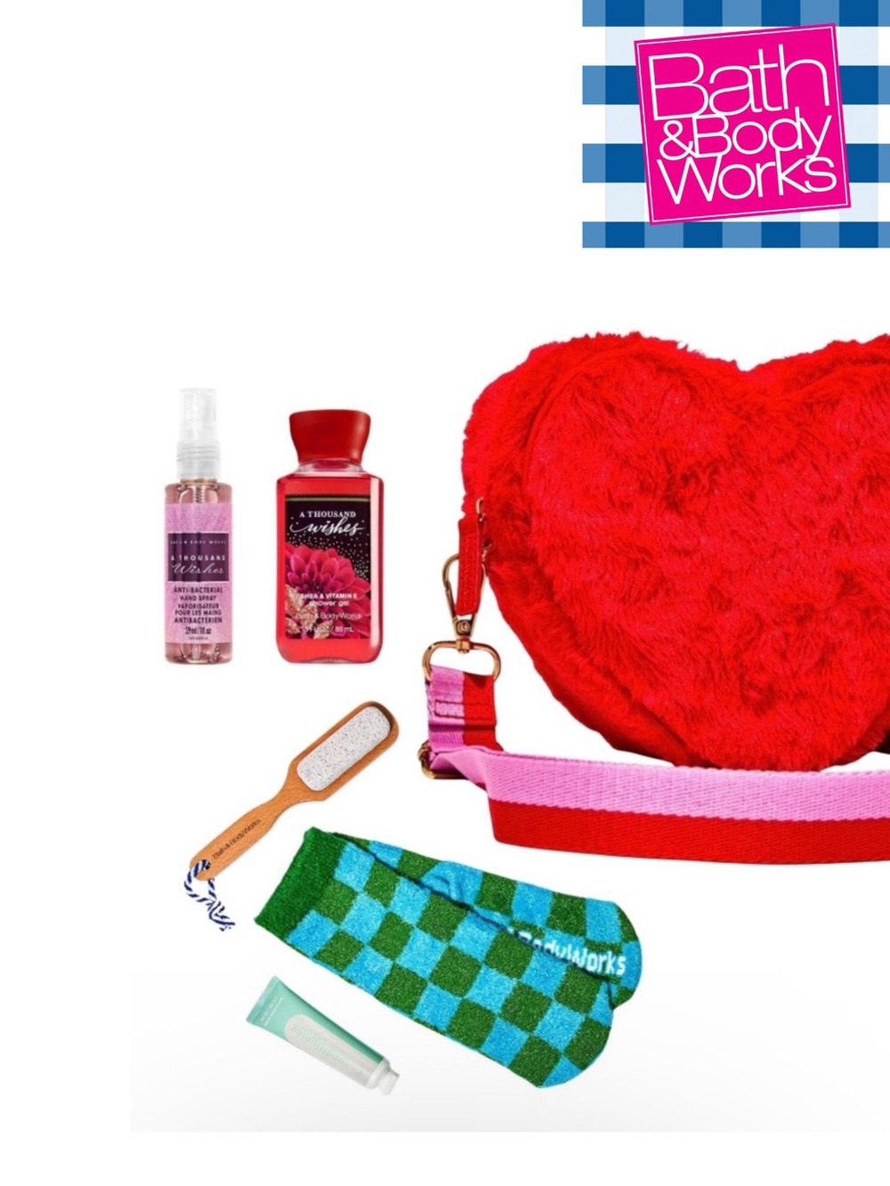 Bath & Body Works Fuzzy Heart Shaped Crossbody Bag Bundle